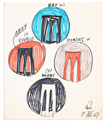 INDIANA, ROBERT. Felt-tip pen drawing, design for his painting The Brooklyn Bridge (1964) dated and Signed, RI, at lower right.